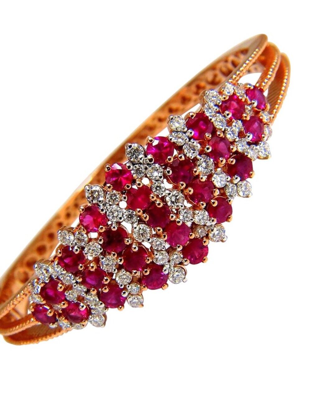 6.16ct natural round cut ruby diamonds bangle bracelet 14kt Victorian Deco*